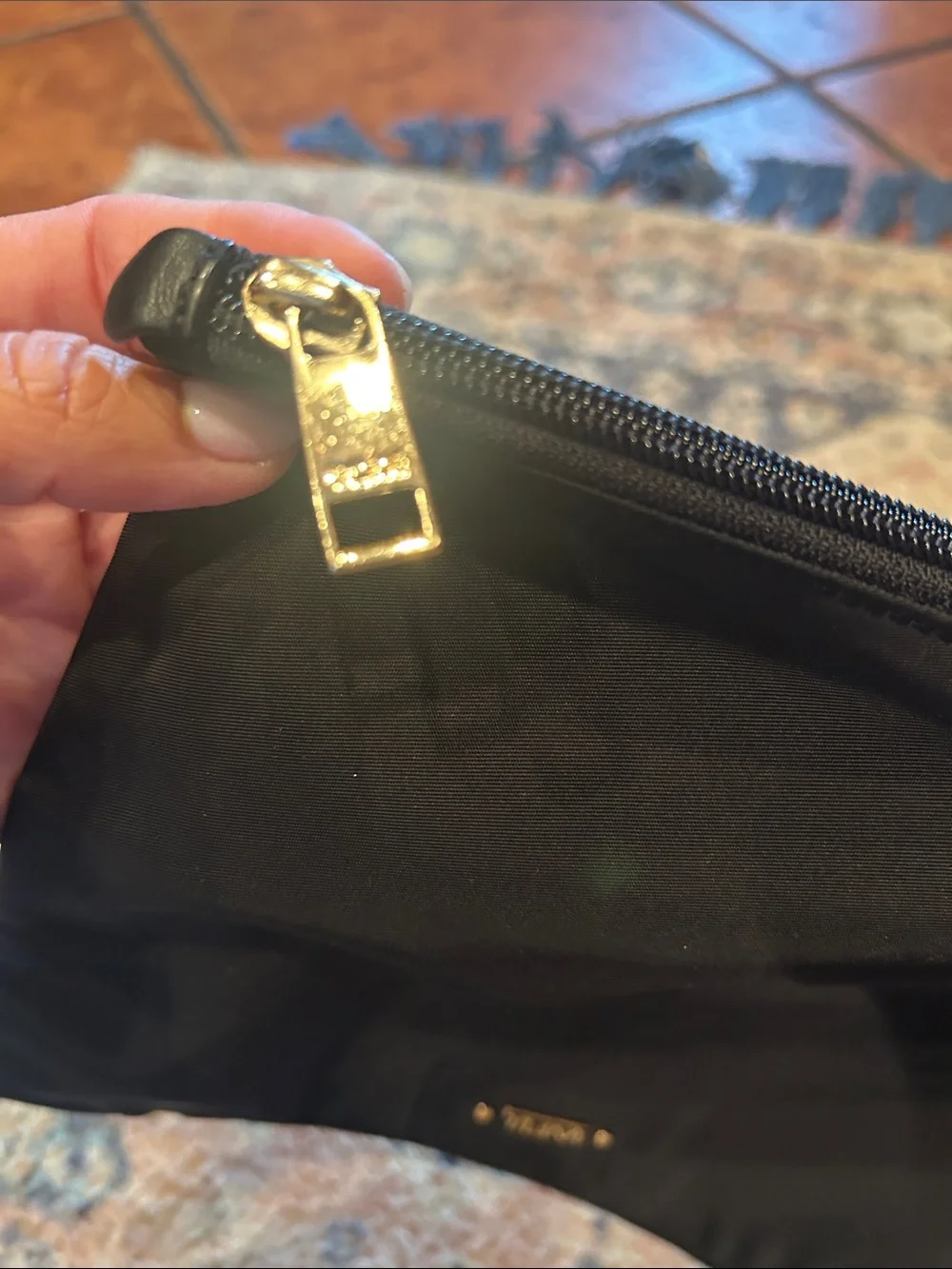 Tumi Black Soft Nylon Pouch with Gold Logo
